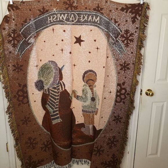 Make A Wish Tapestry Winter Fringe Throw Blanket 48"x60" Made in USA - Picture 4 of 8